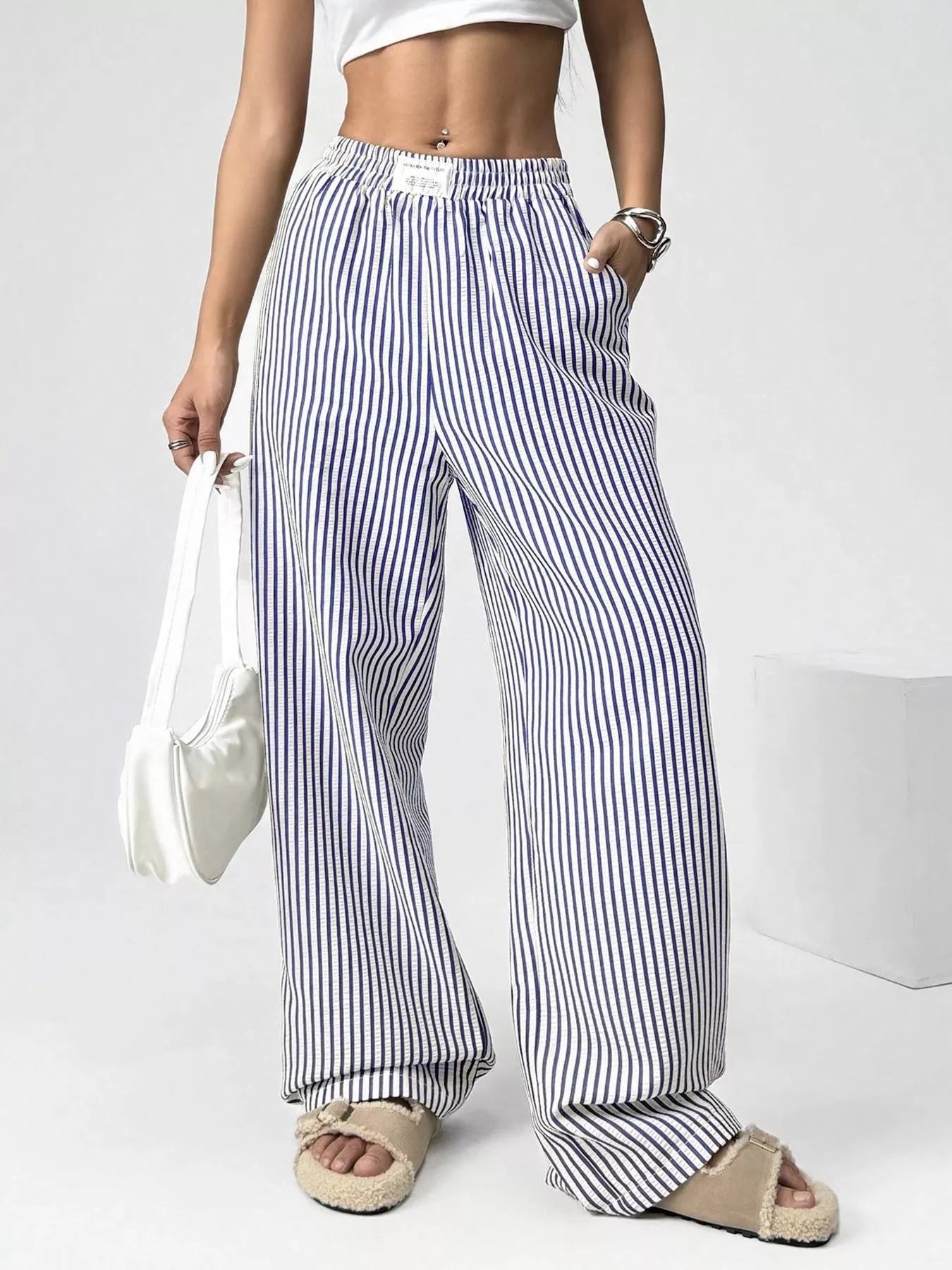 Striped High-Waisted Wide Leg Pants