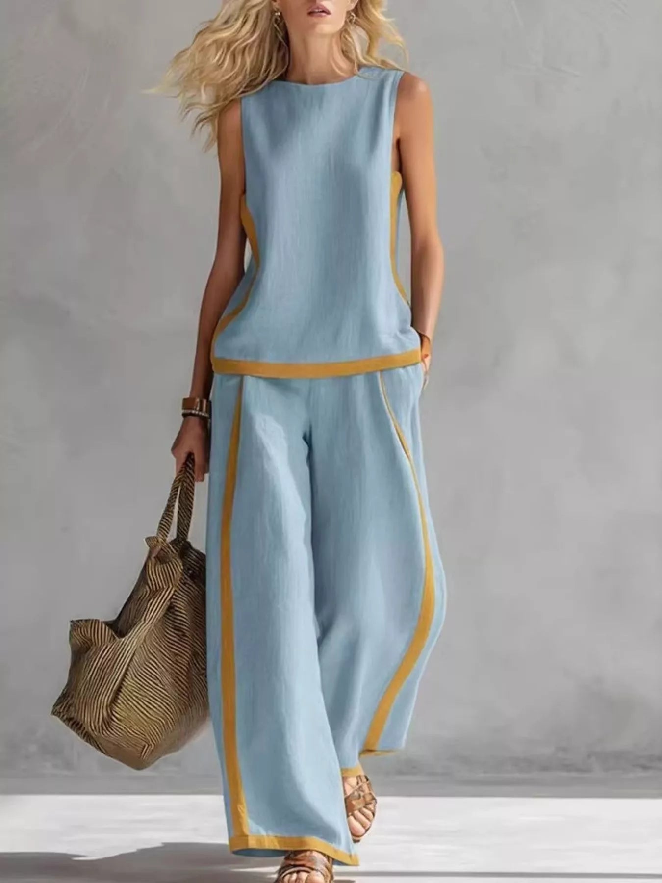 Sleeveless Tank Top and Wide-Leg Pants Set