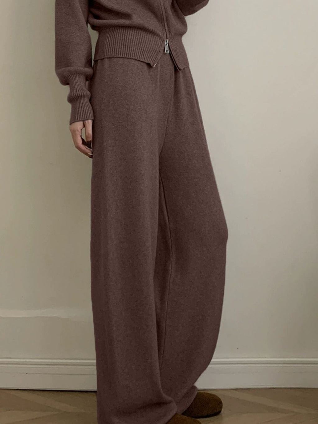 Zip Up Outerwear and Wide Leg Pants Set