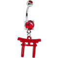 BodyCandy Red CZ Gem Gold PVD Red Japanese Gate Dangle Belly Ring — main product shot