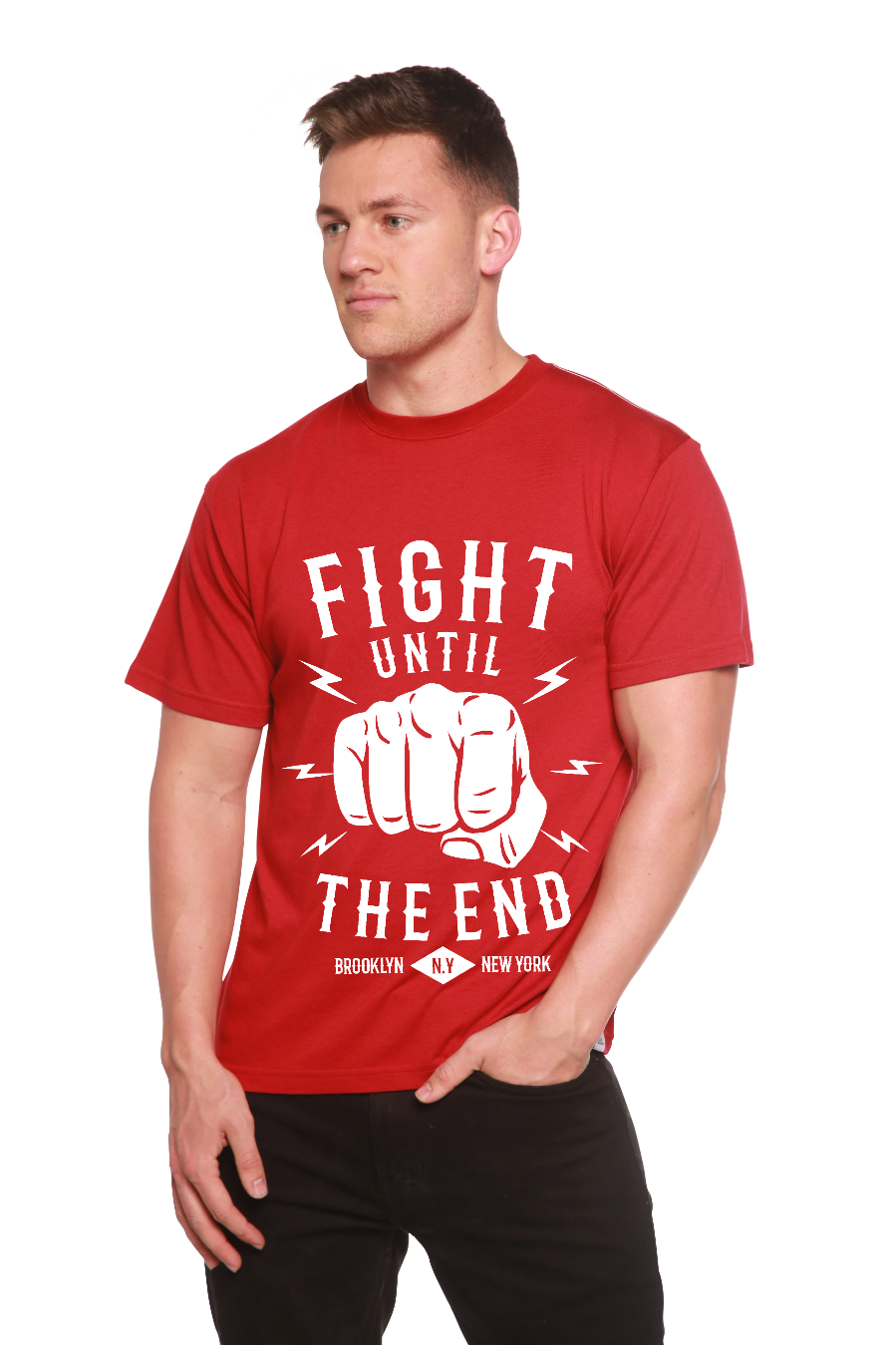 Spun Bamboo Fight Until Men's Bamboo Viscose/Organic Cotton Short Sleeve Graphic T-Shirt — packaging