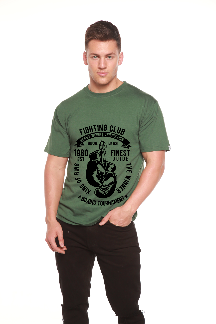 Spun Bamboo Fighting Club Men's Bamboo Viscose/Organic Cotton Short Sleeve Graphic T-Shirt — product on model