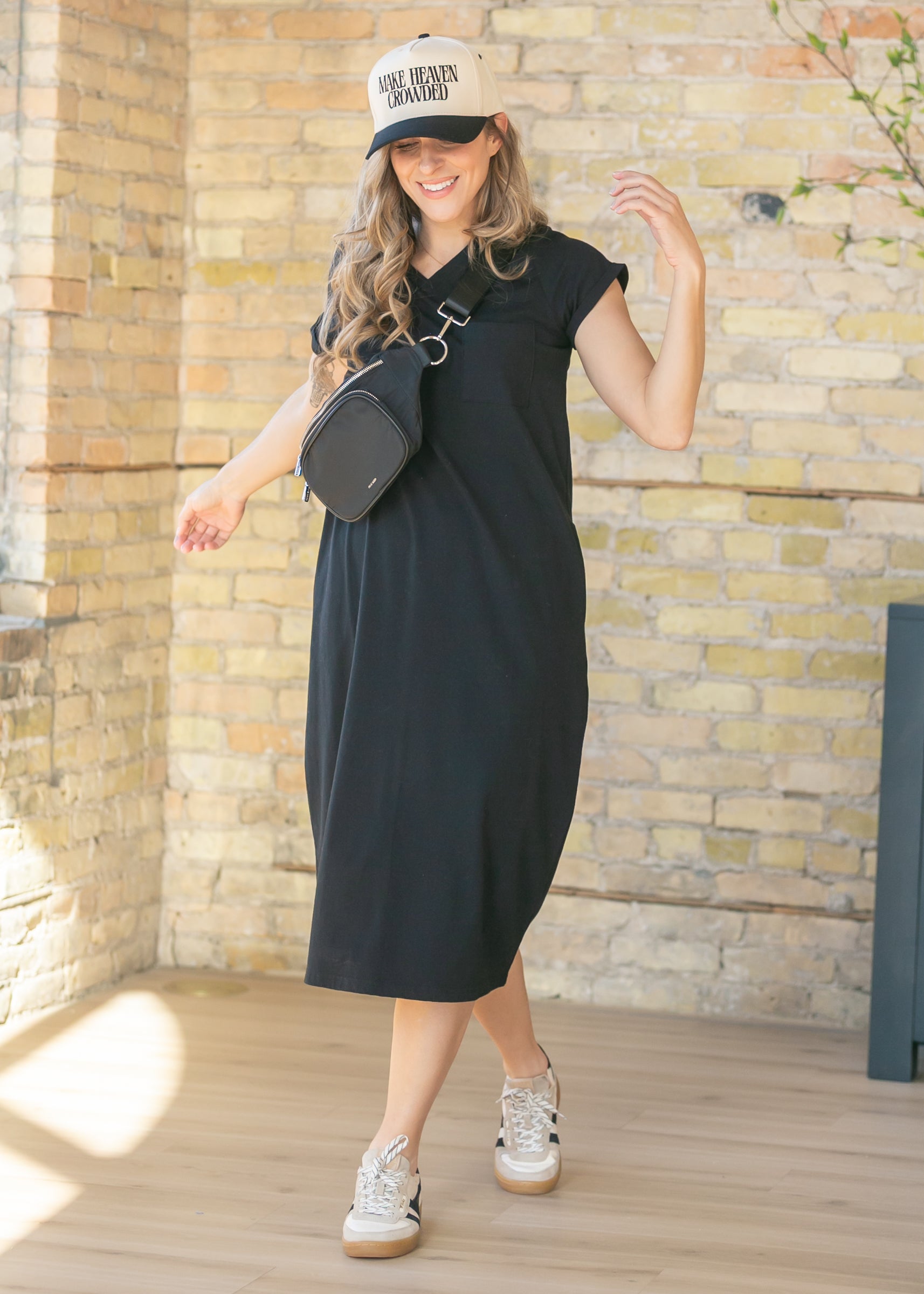 Inherit Co. Finley V-neck T-shirt Dress — lifestyle context