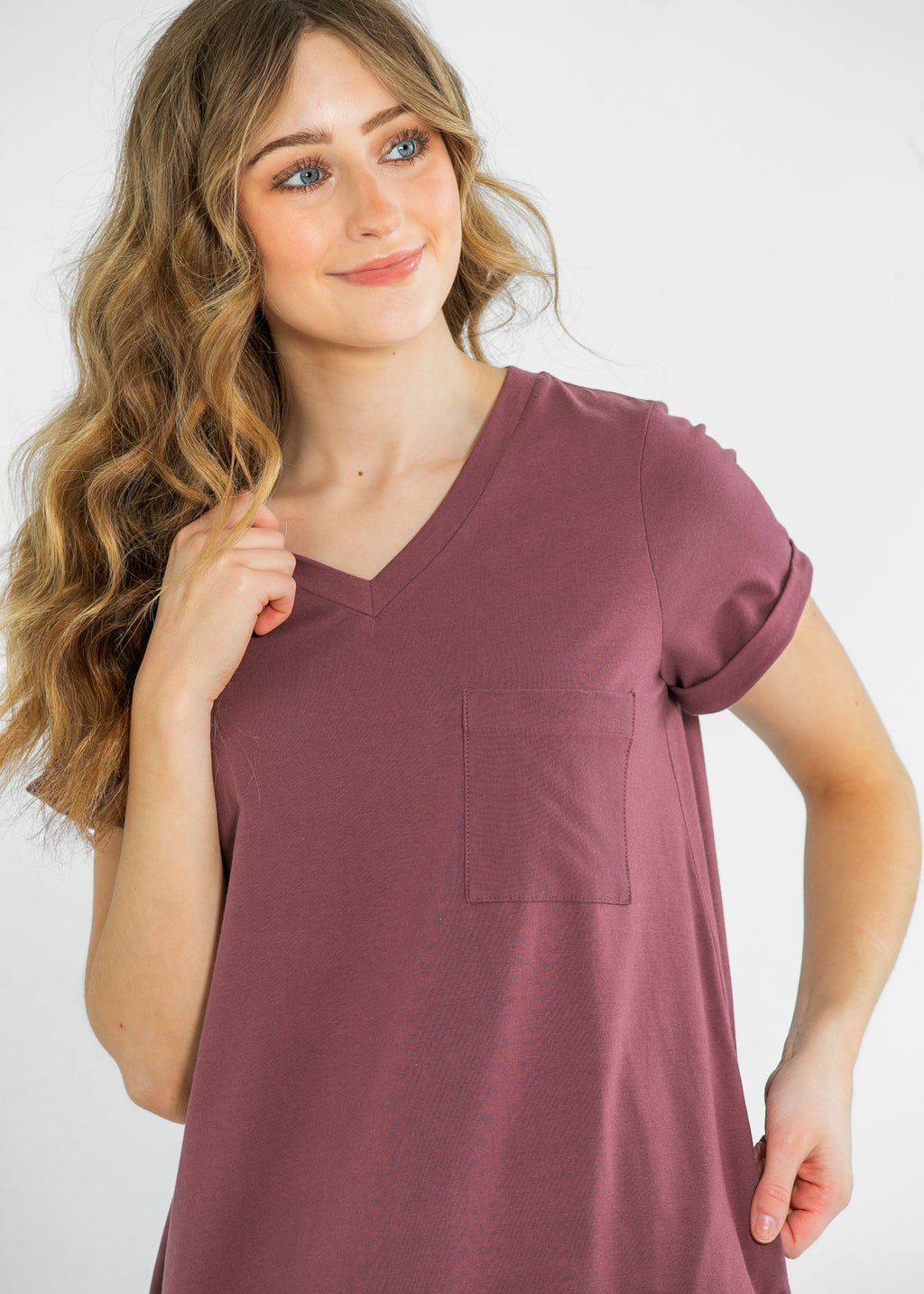 Inherit Co. Finley V-neck T-shirt Dress — product on model