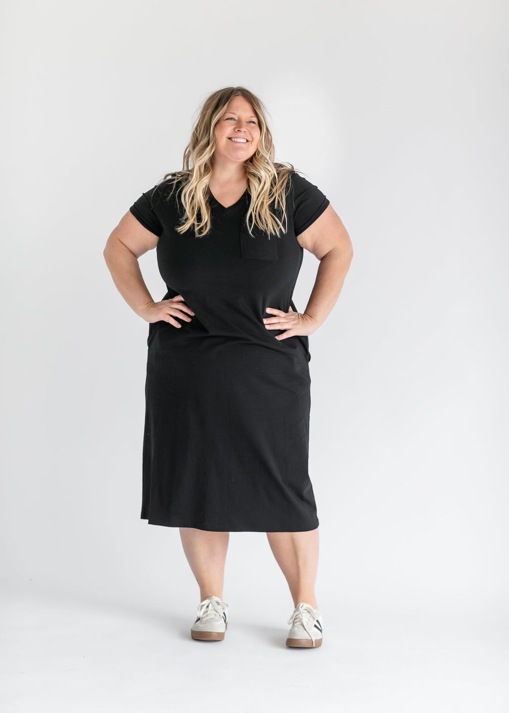 Inherit Co. Finley V-neck T-shirt Dress — lifestyle context