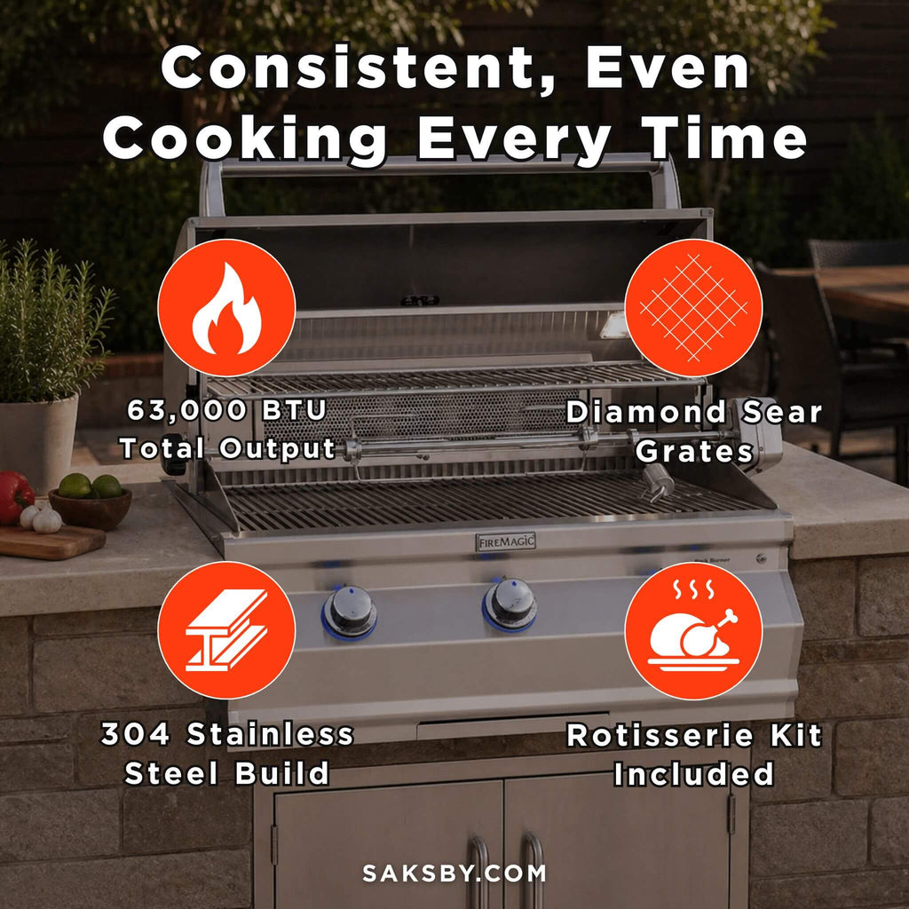 Fire Magic Aurora 30-Inch Multi-User Built-In Grill With Analog Thermometer & Rotisserie Kit [A540I-8EAN/P] (SAK14578) – SAKS