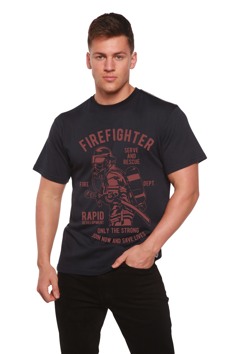 Spun Bamboo Firefighter Dept Men's Bamboo Viscose/Organic Cotton Short Sleeve Graphic T-Shirt — color detail