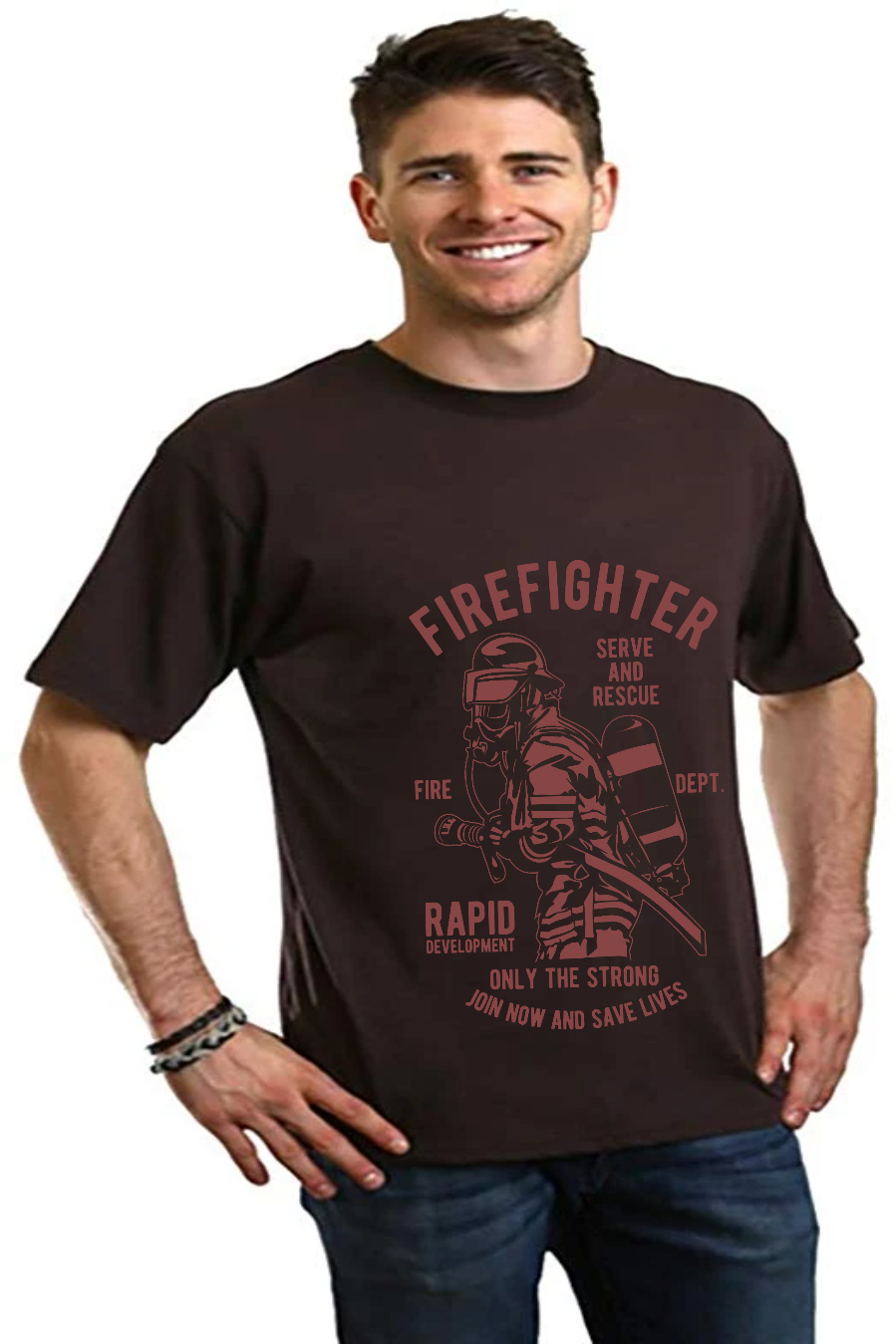 Spun Bamboo Firefighter Dept Men's Bamboo Viscose/Organic Cotton Short Sleeve Graphic T-Shirt — back view