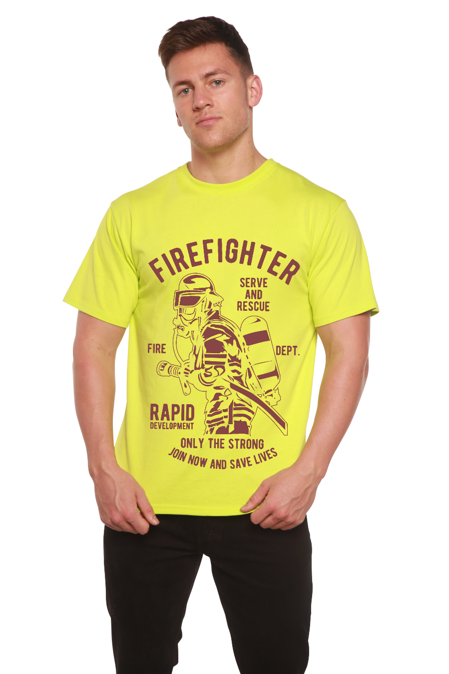 Spun Bamboo Firefighter Dept Men's Bamboo Viscose/Organic Cotton Short Sleeve Graphic T-Shirt — fabric or material detail