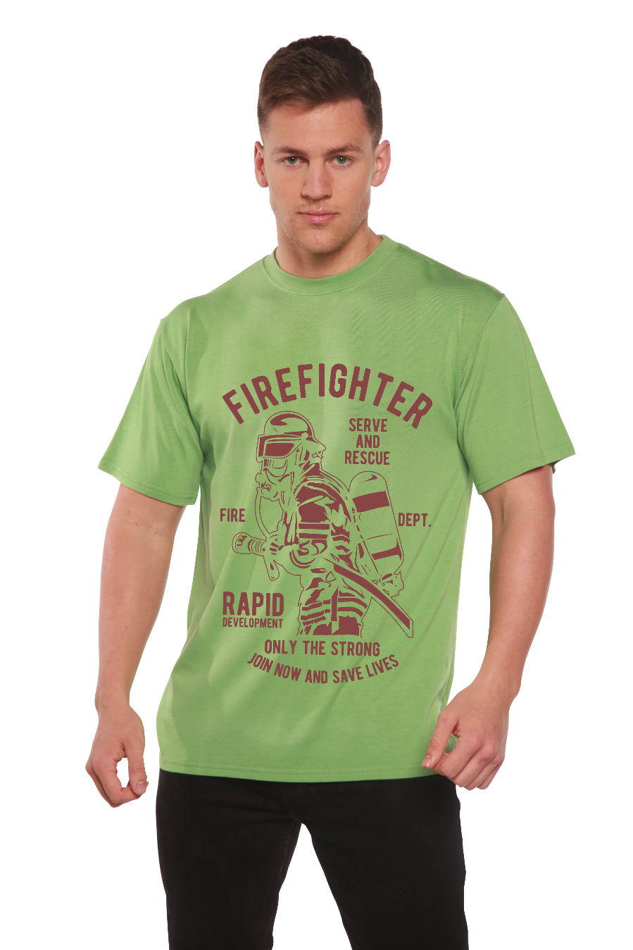Spun Bamboo Firefighter Dept Men's Bamboo Viscose/Organic Cotton Short Sleeve Graphic T-Shirt — in-use photo