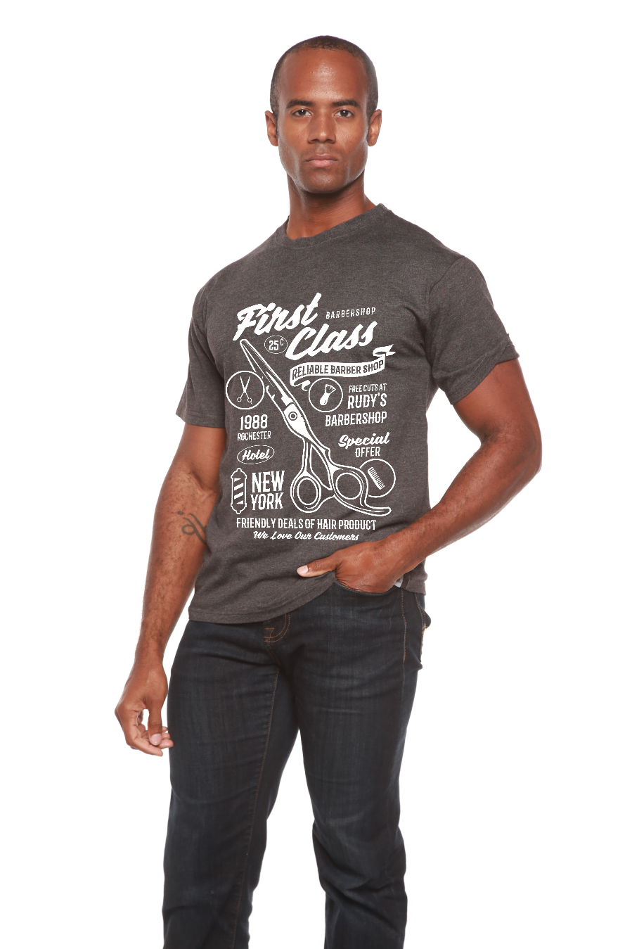 Spun Bamboo First Class Barber Men's Bamboo Viscose/Organic Cotton Short Sleeve Graphic T-Shirt — back view
