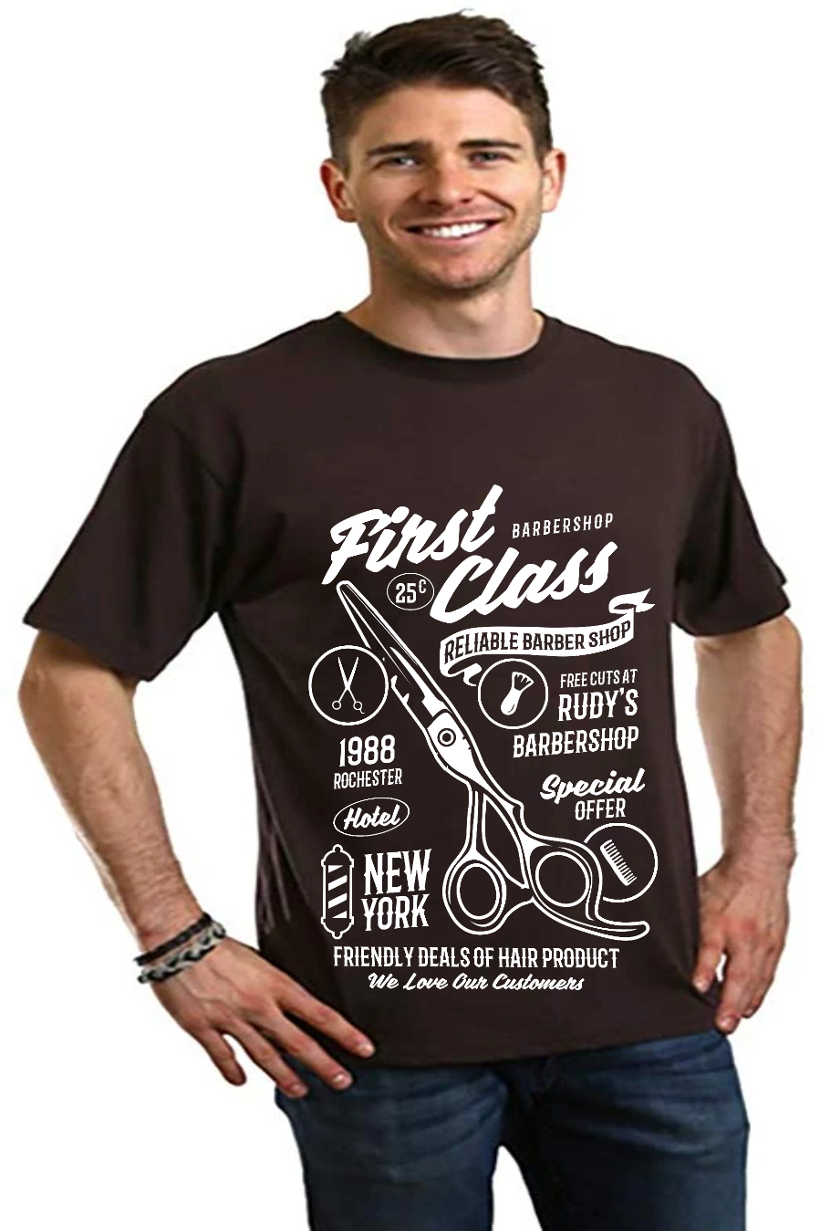 Spun Bamboo First Class Barber Men's Bamboo Viscose/Organic Cotton Short Sleeve Graphic T-Shirt — side view