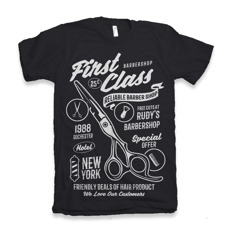 Spun Bamboo First Class Barber Men's Bamboo Viscose/Organic Cotton Short Sleeve Graphic T-Shirt — detail close-up