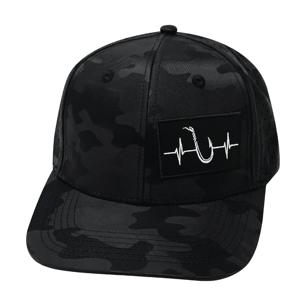 The Heartbeat Brand Fishing Baseball Hat — Black Camo — back view