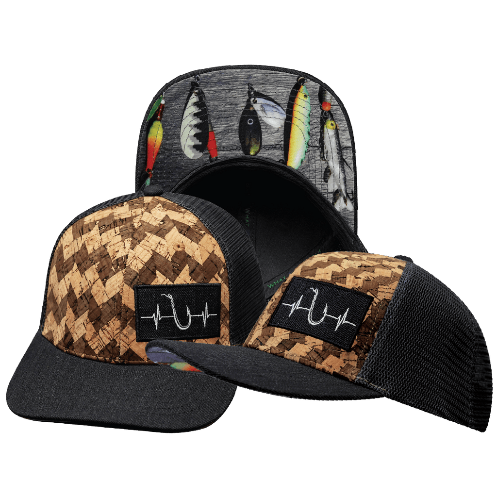 Fishing Hat - Baseball Hat Fit  - Cork - Charcoal Gray - Trucker Mesh