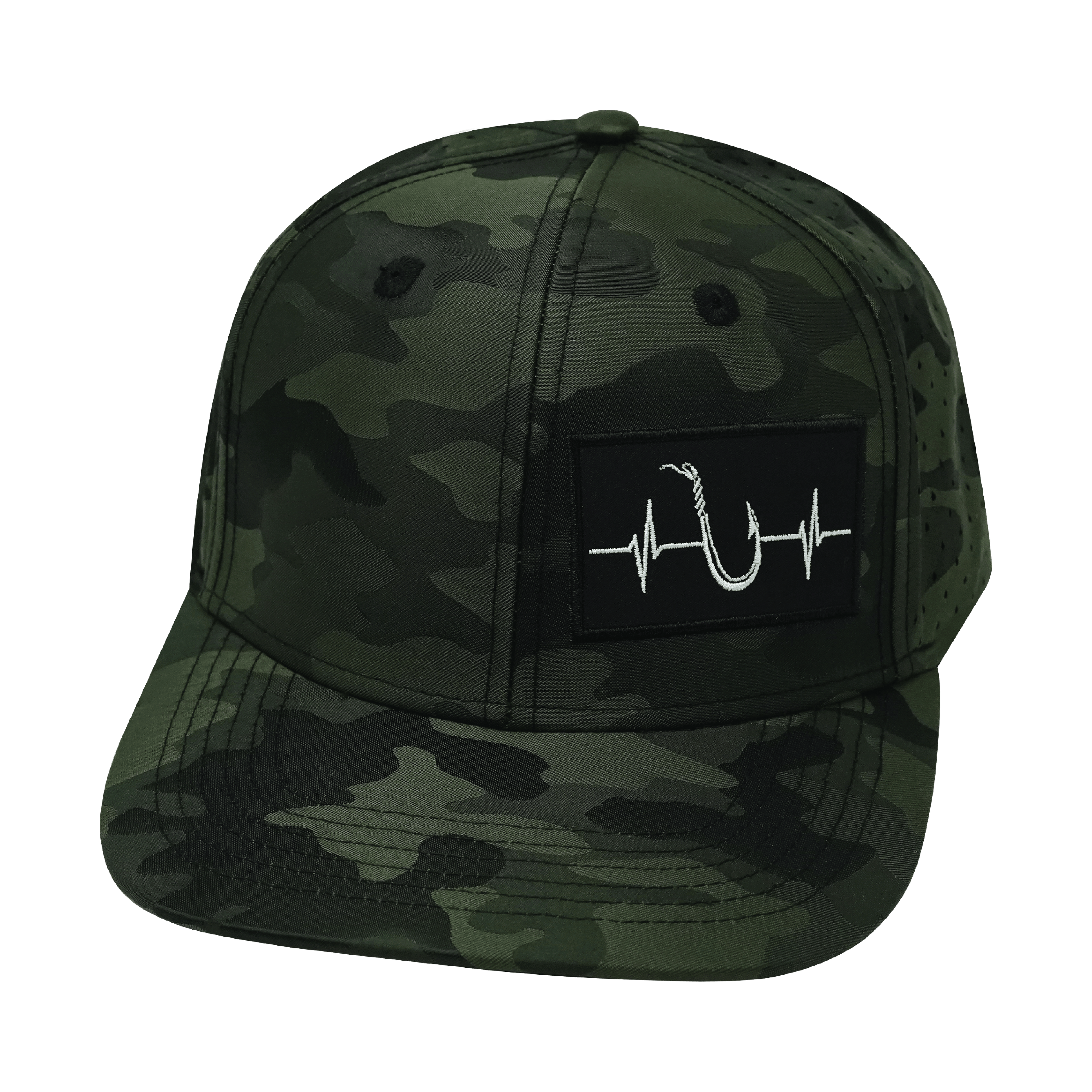 Fishing Hat - Baseball Hat Fit - Green Camo - Laser Mesh