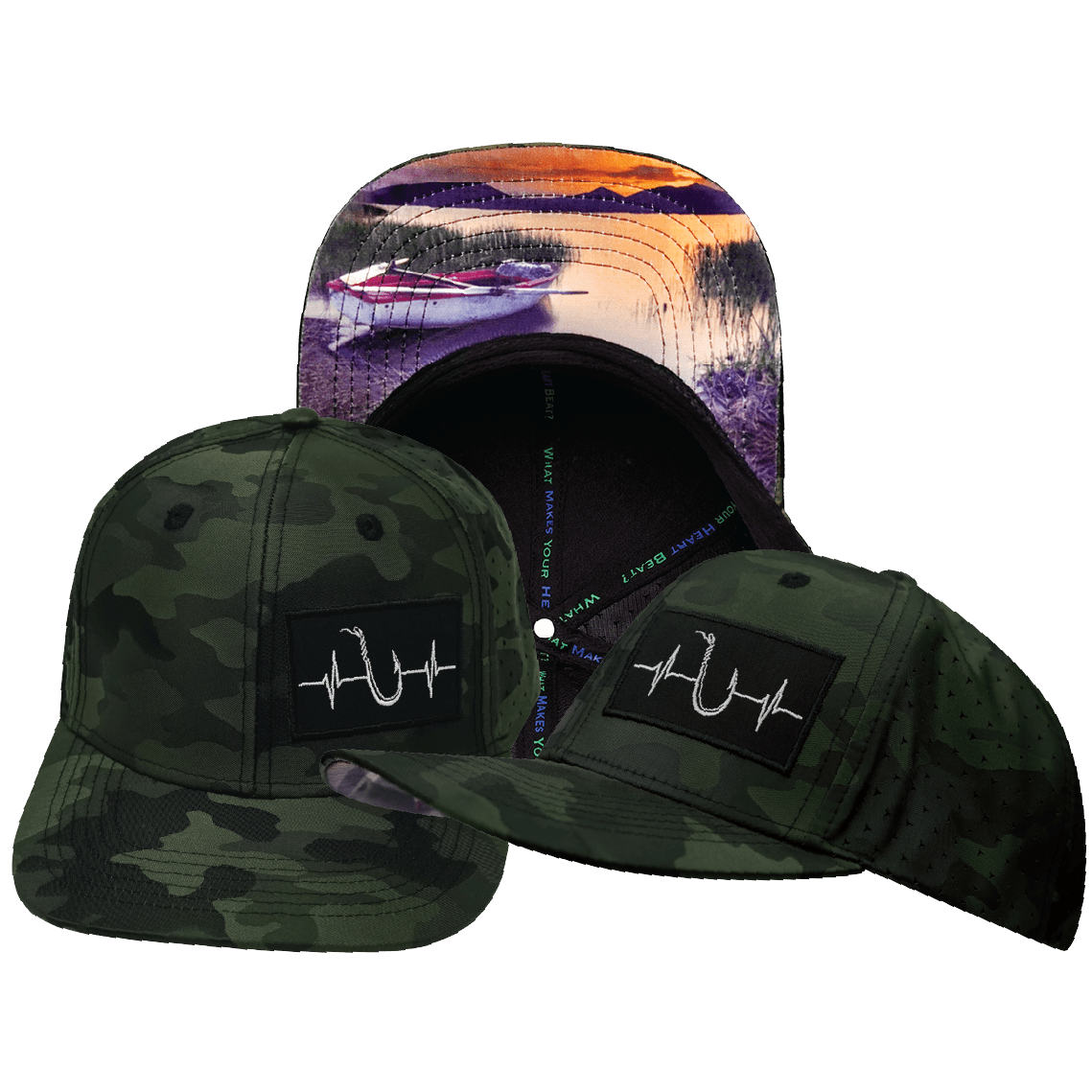 Fishing Hat - Baseball Hat Fit - Green Camo - Laser Mesh