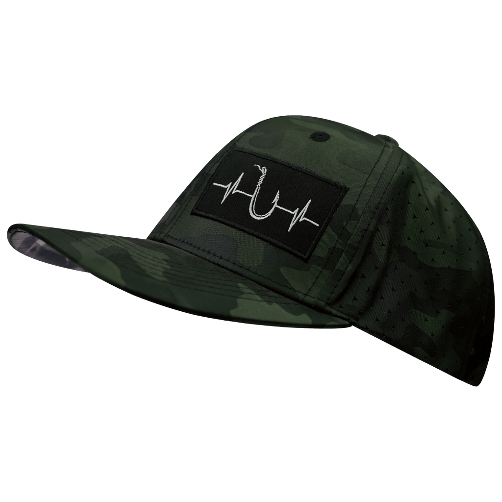 Fishing Hat - Baseball Hat Fit - Green Camo - Laser Mesh