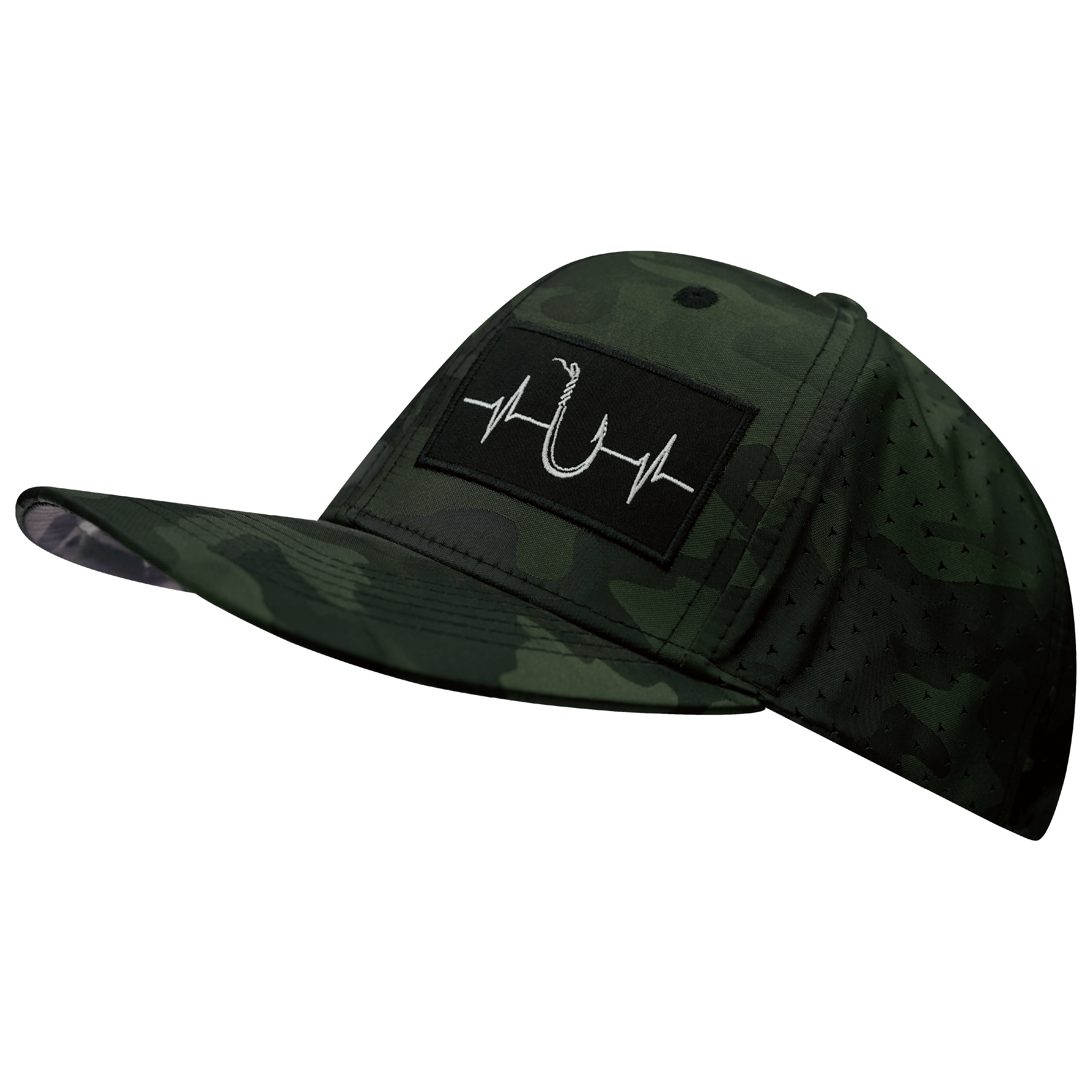 Fishing Hat - Baseball Hat Fit - Green Camo - Laser Mesh