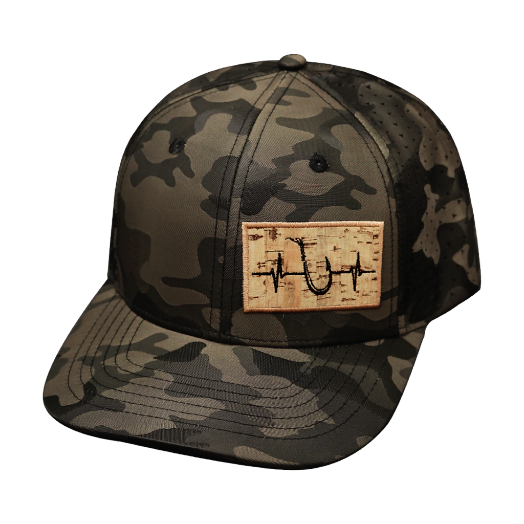 The Heartbeat Brand Fishing Hat - Baseball Hat Fit - Tan Camo - Laser Mesh — back view