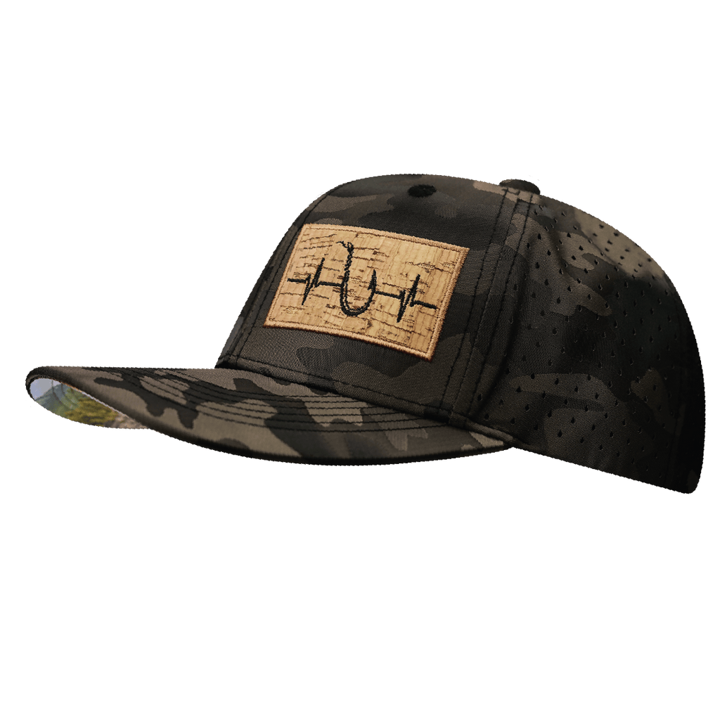 The Heartbeat Brand Fishing Hat - Baseball Hat Fit - Tan Camo - Laser Mesh — side view