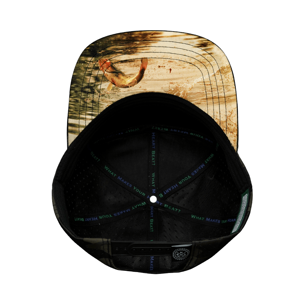 The Heartbeat Brand Fishing Hat - Flat Bill - Cork - Tan Camo - Laser Mesh — alternative angle