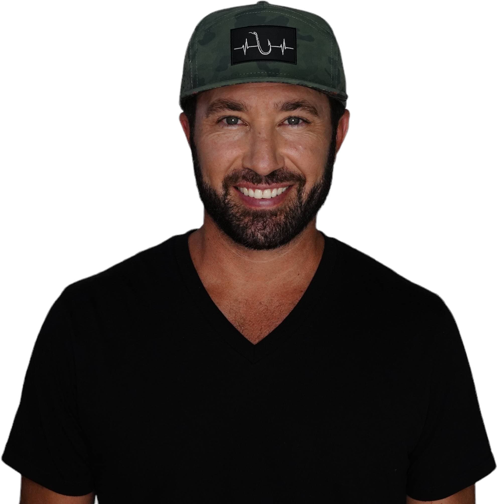 The Heartbeat Brand Fishing Hat - Flat Bill - Soft Teal Camo - Laser Mesh — lifestyle context