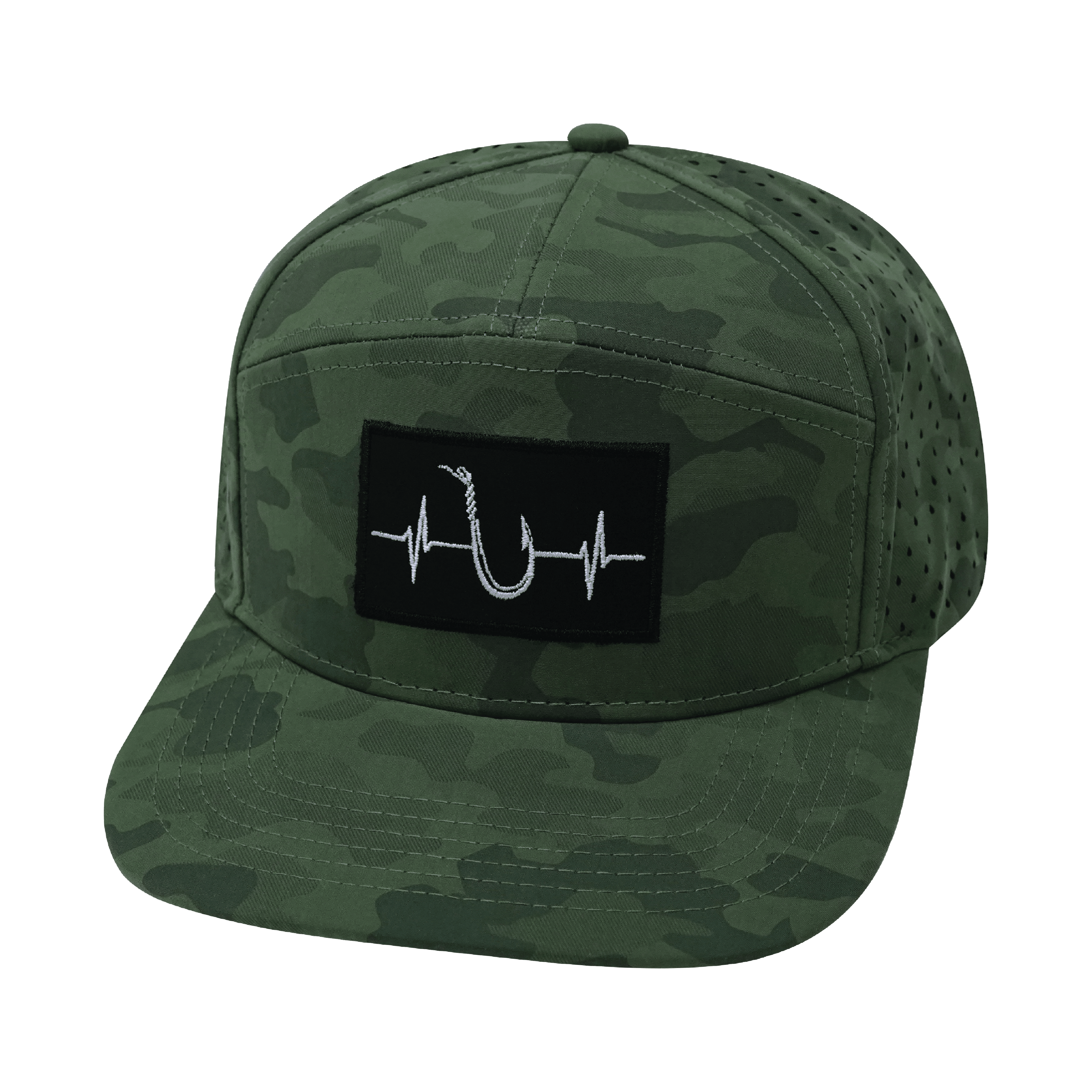 The Heartbeat Brand Fishing Hat - Flat Bill - Soft Teal Camo - Laser Mesh — back view