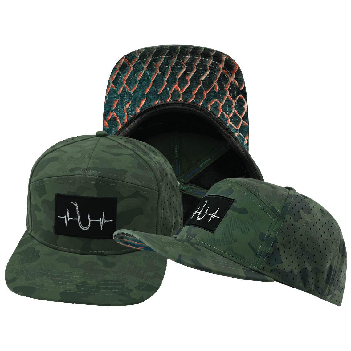 The Heartbeat Brand Fishing Hat - Flat Bill - Soft Teal Camo - Laser Mesh — main product shot