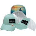 The Heartbeat Brand Fishing Hat - Low Profile - Ponytail - Teal / White - Laser Mesh — main product shot
