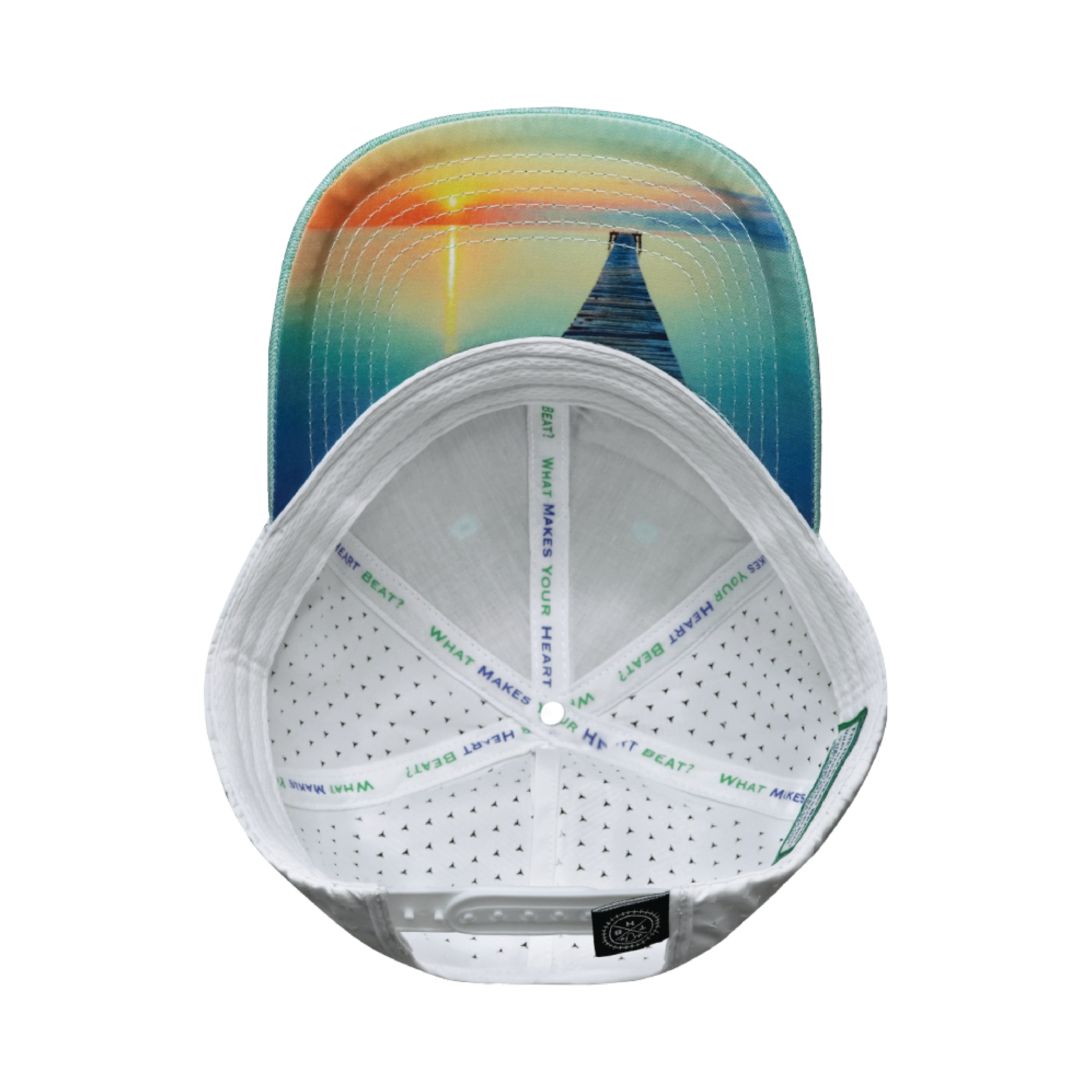 The Heartbeat Brand Fishing Hat - Low Profile - Ponytail - Teal / White - Laser Mesh — size reference