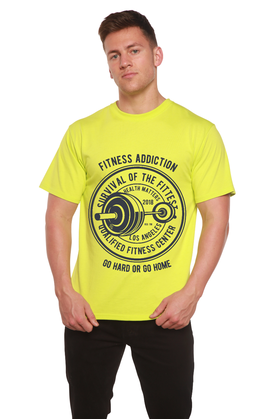 Spun Bamboo Fitness Addiction Men's Bamboo Viscose/Organic Cotton Short Sleeve Graphic T-Shirt — side view