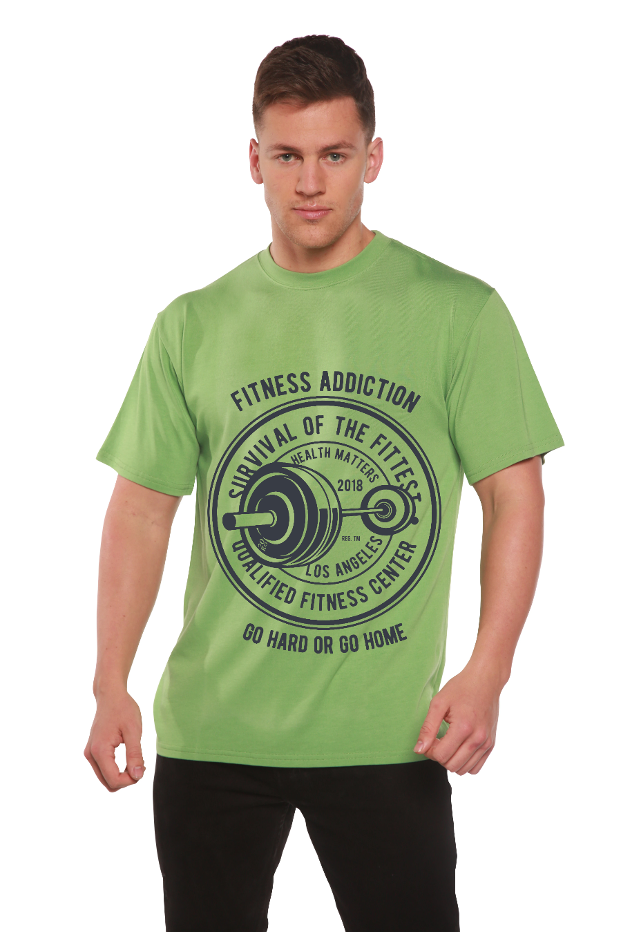 Spun Bamboo Fitness Addiction Men's Bamboo Viscose/Organic Cotton Short Sleeve Graphic T-Shirt — detail close-up