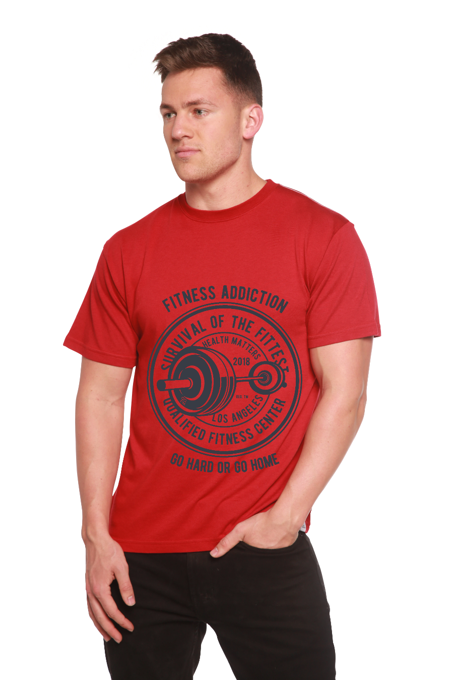 Spun Bamboo Fitness Addiction Men's Bamboo Viscose/Organic Cotton Short Sleeve Graphic T-Shirt — size reference