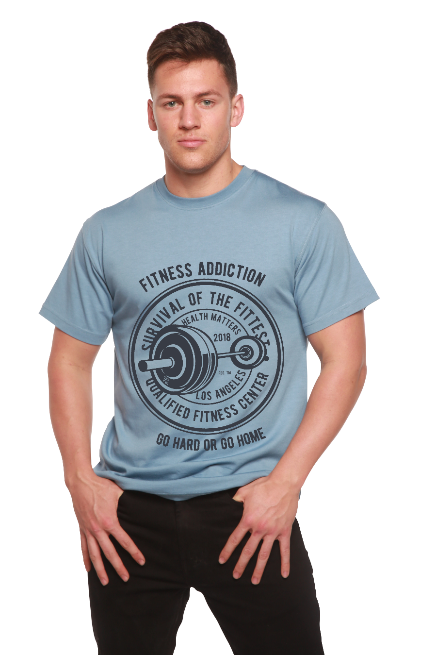 Spun Bamboo Fitness Addiction Men's Bamboo Viscose/Organic Cotton Short Sleeve Graphic T-Shirt — lifestyle context