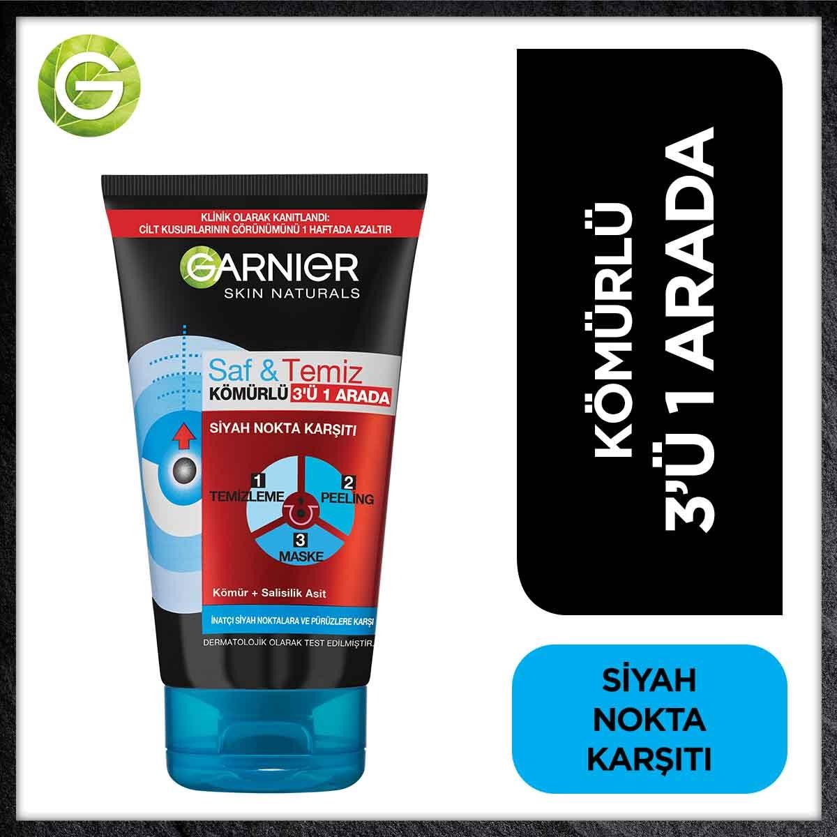 Garnier Charcoal Face Mask and Peeling Product - 3-in-1 Skincare Solution for Blackhead Removal