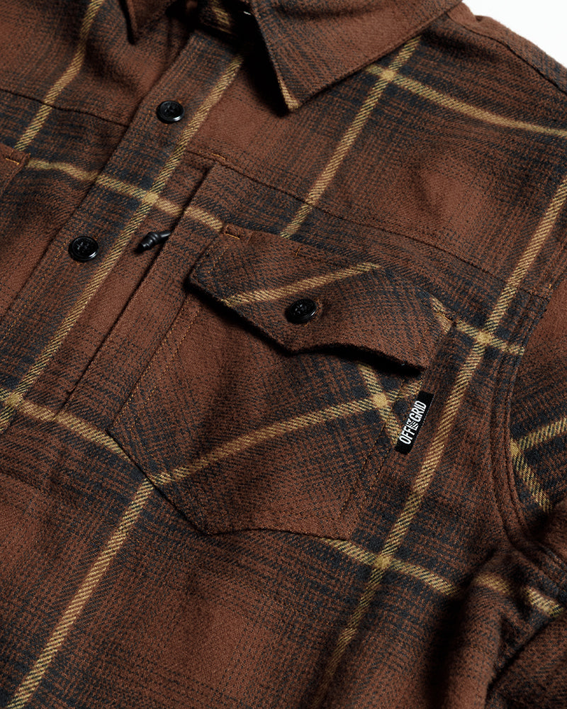 Off The Grid Surplus Destroyer Flannel - Burnt Brown — size reference