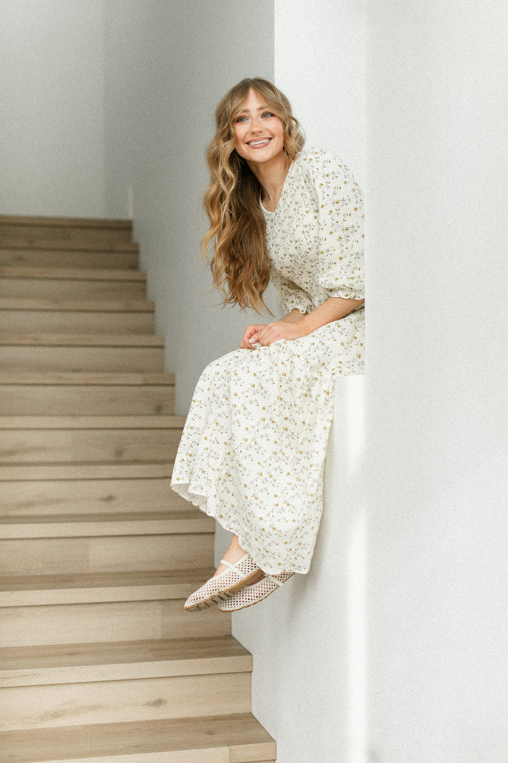 Inherit Co. Flora Smocked Midi Dress — detail close-up