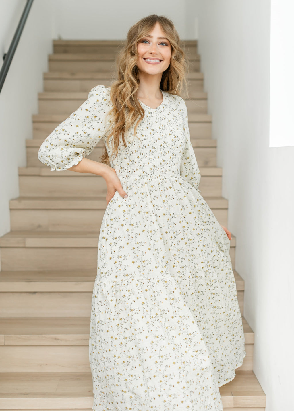 Inherit Co. Flora Smocked Midi Dress — lifestyle context