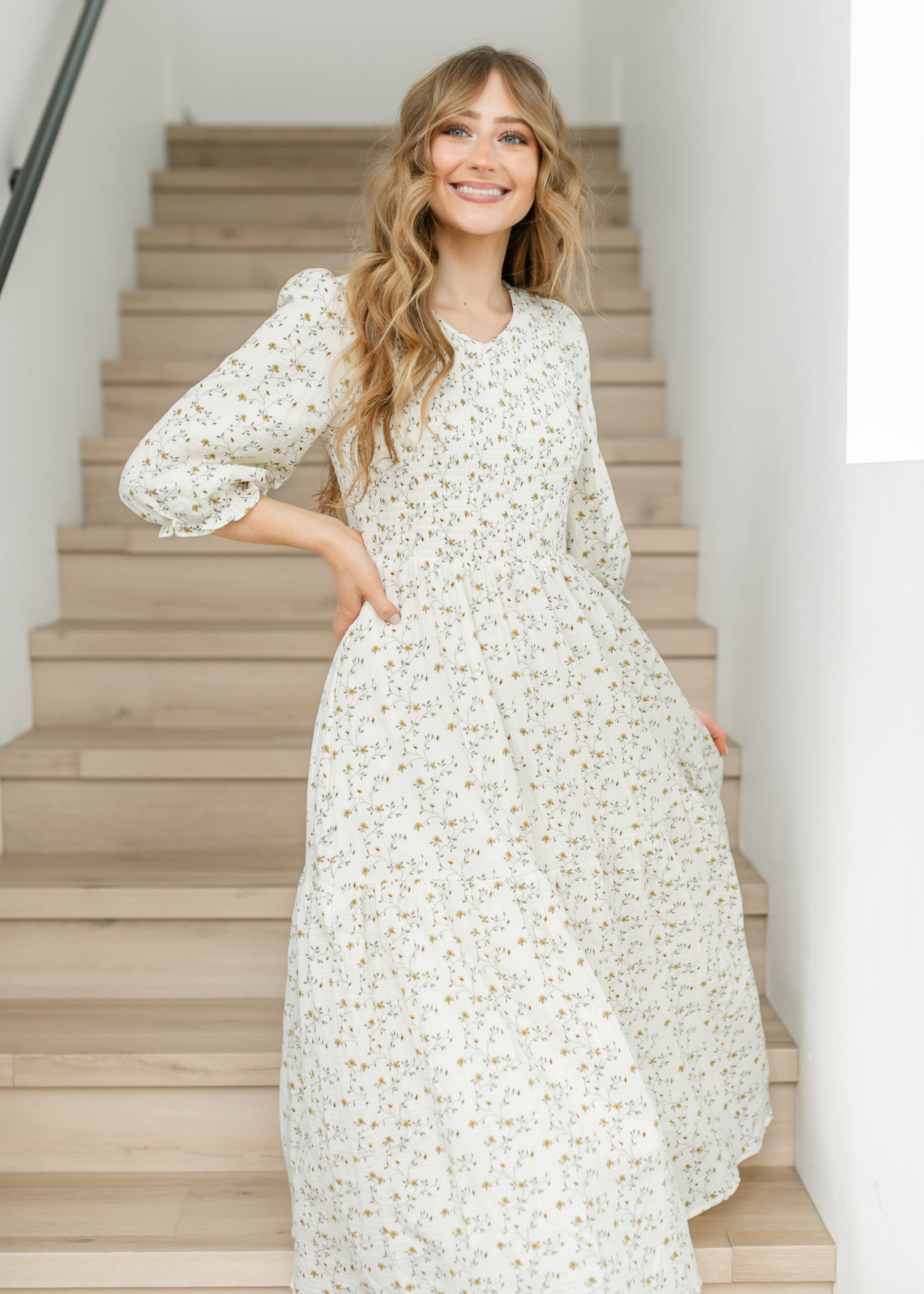 Inherit Co. Flora Smocked Midi Dress — lifestyle context