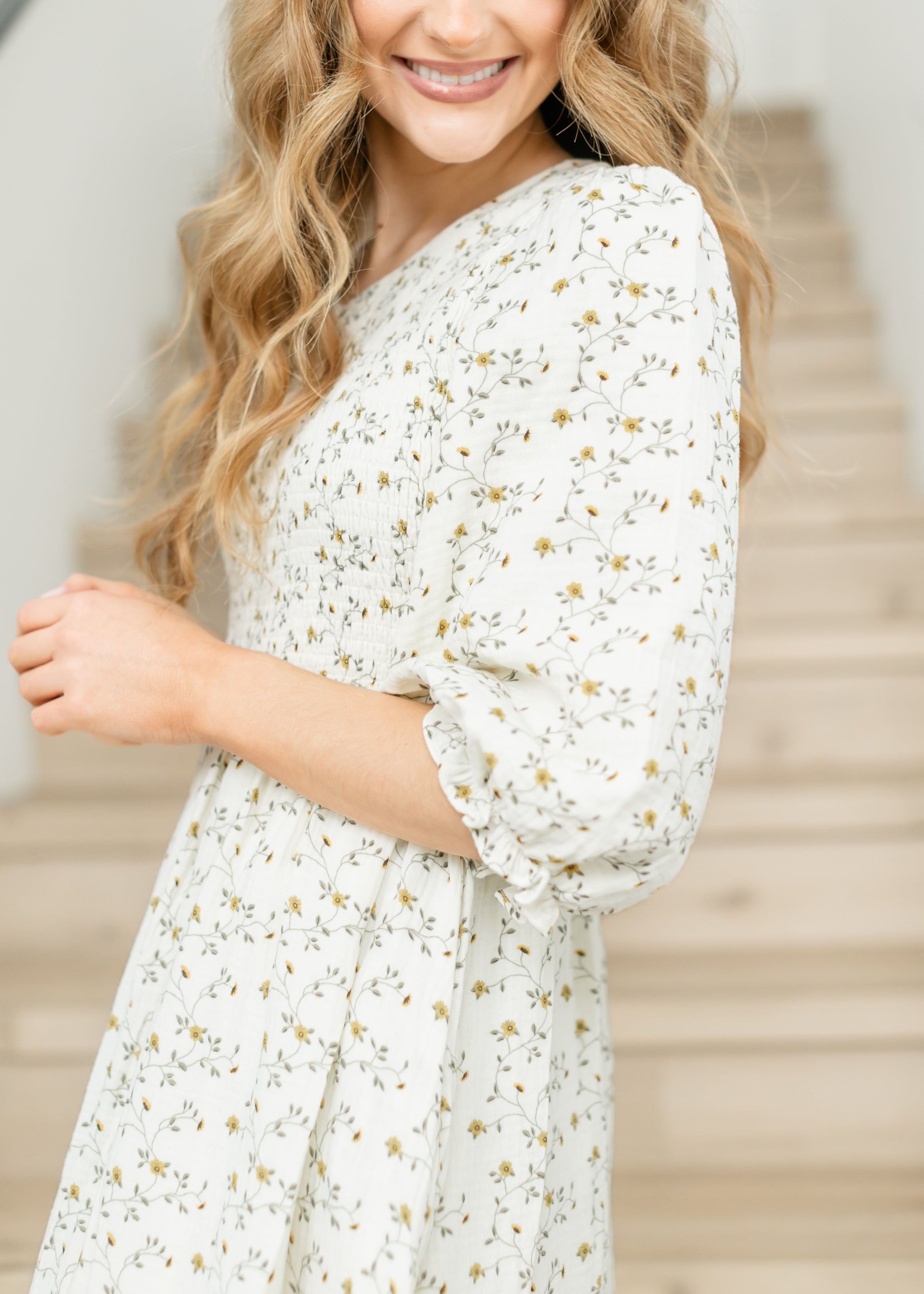 Inherit Co. Flora Smocked Midi Dress — back view