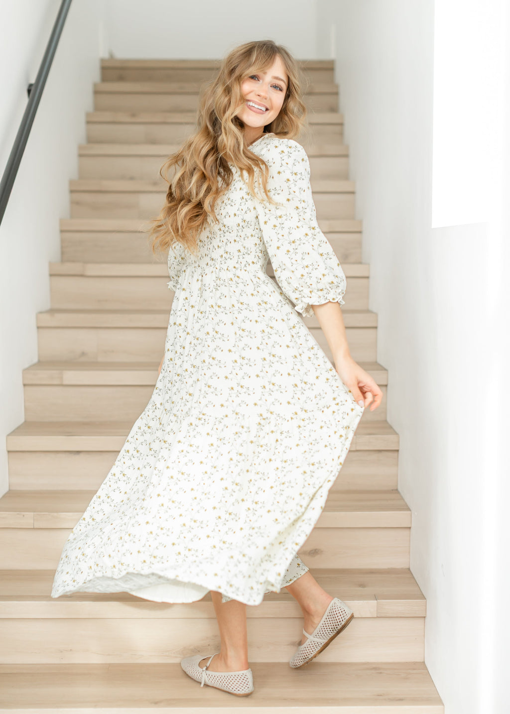 Inherit Co. Flora Smocked Midi Dress — size reference