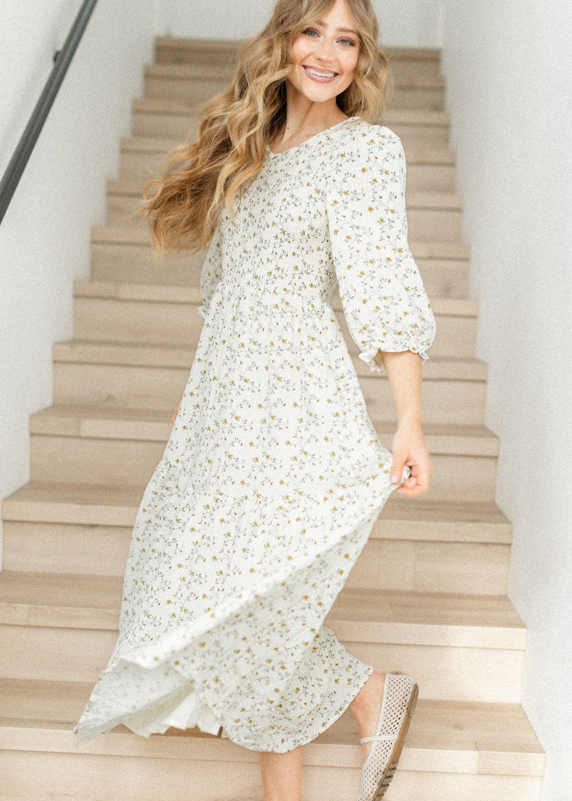 Inherit Co. Flora Smocked Midi Dress — color detail