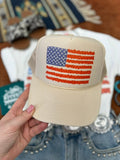 Wild Junkie Floral American Flag Trucker Hat — main product shot