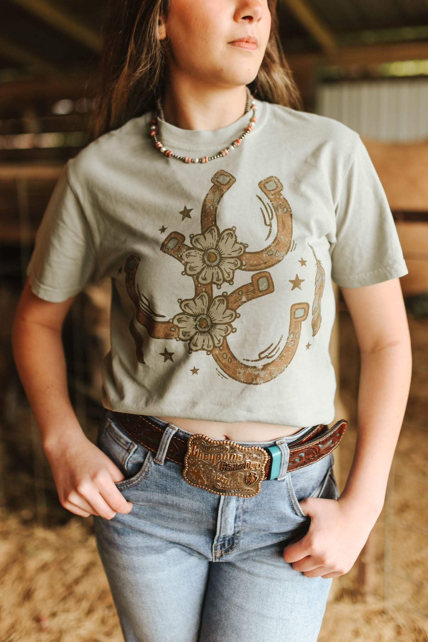 Wild Junkie Floral Horseshoe Graphic Tee - Bay — graphic tees category context