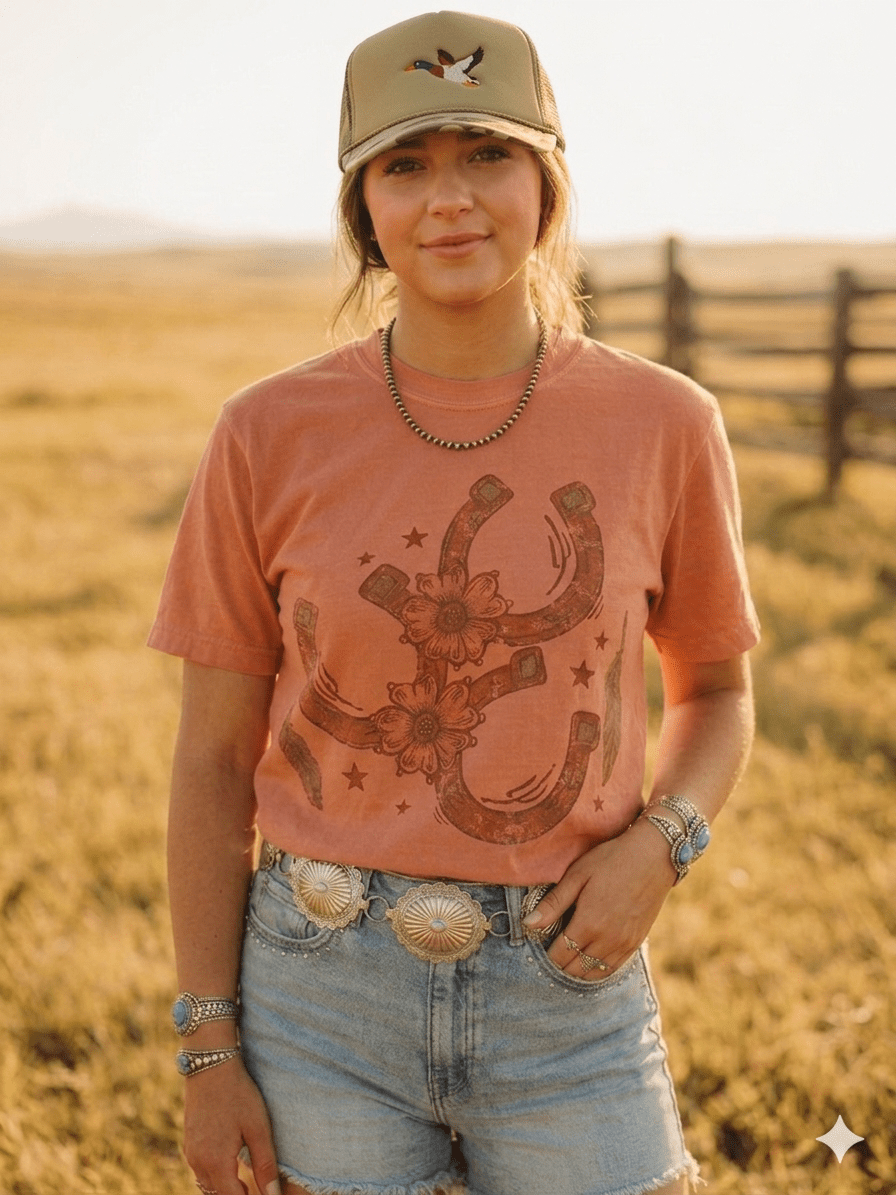 Wild Junkie Floral Horseshoe Graphic Tee - Terracotta — construction detail