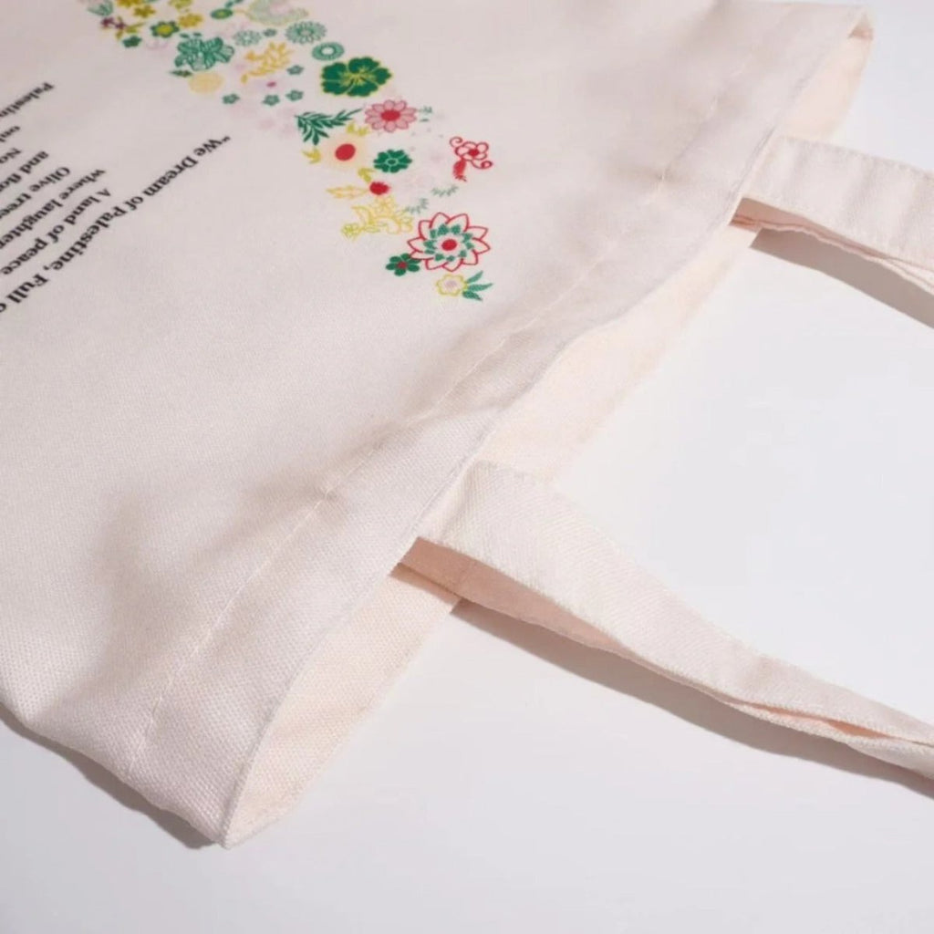 Mariam's Collection Floral Palestine Tote Bag – Love Forever Blooms (MAC236) — lifestyle worn / used context