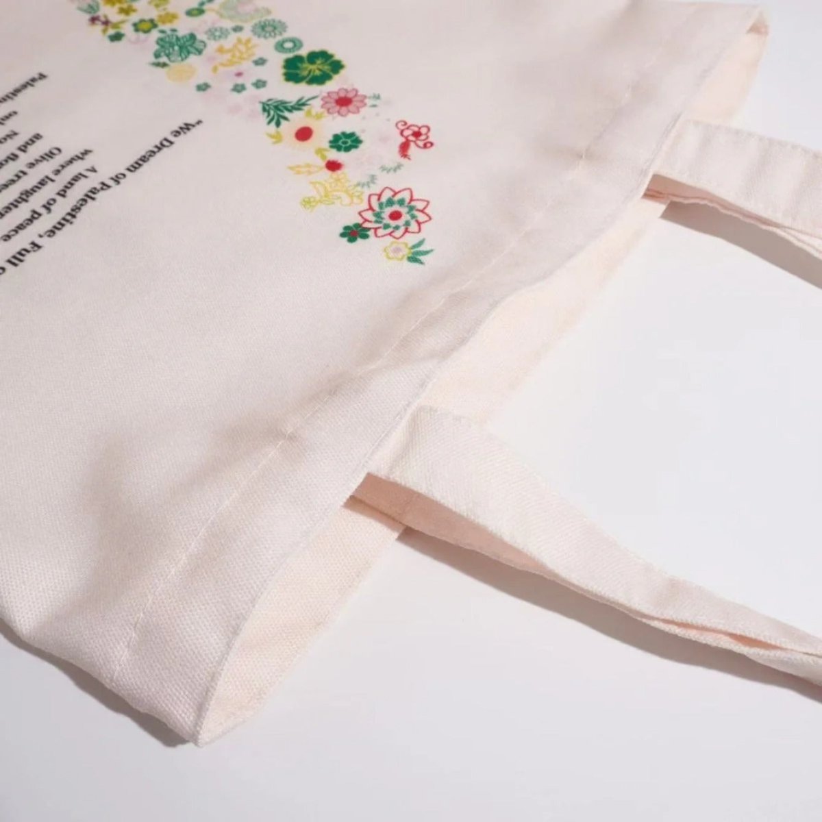 Mariam's Collection Floral Palestine Tote Bag – Love Forever Blooms (MAC236) — lifestyle worn / used context