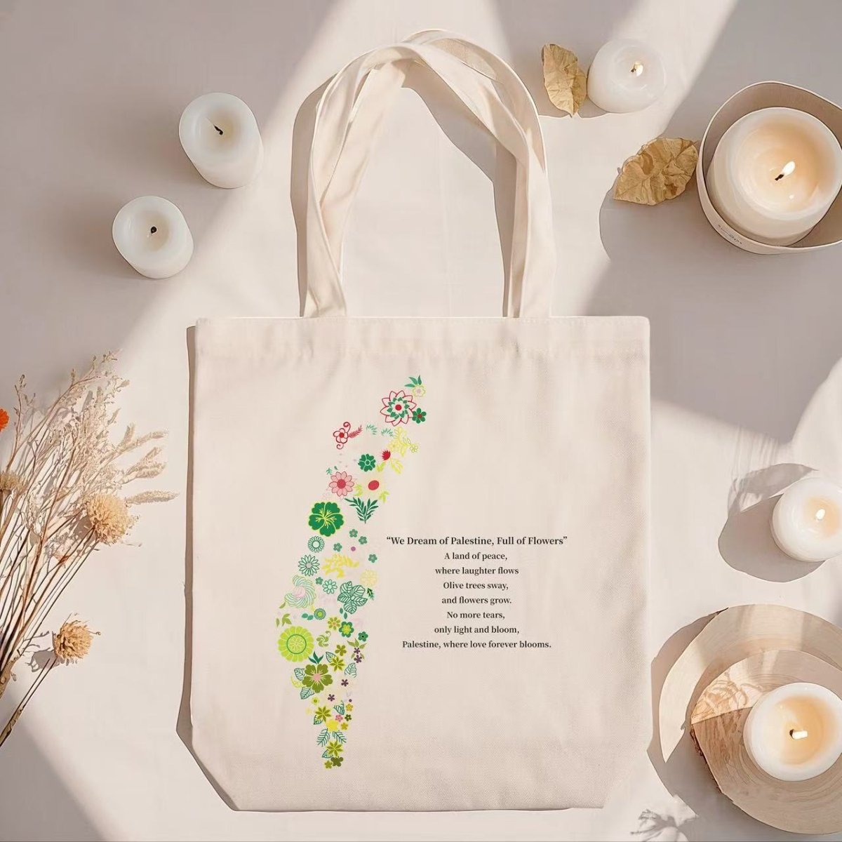 Mariam's Collection Floral Palestine Tote Bag – Love Forever Blooms (MAC236) — detail shot 6