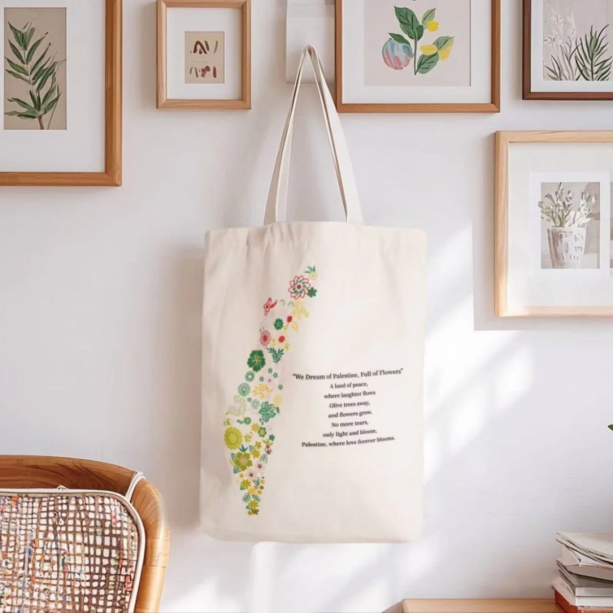 Mariam's Collection Floral Palestine Tote Bag – Love Forever Blooms (MAC236) — construction detail